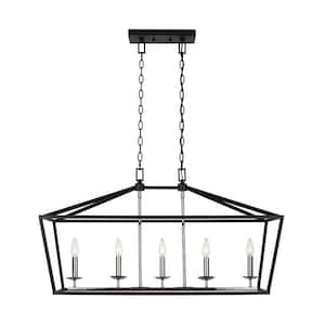 Weyburn 5-Light Black and Polished Chrome Caged Farmhouse Chandelier for Dining Room