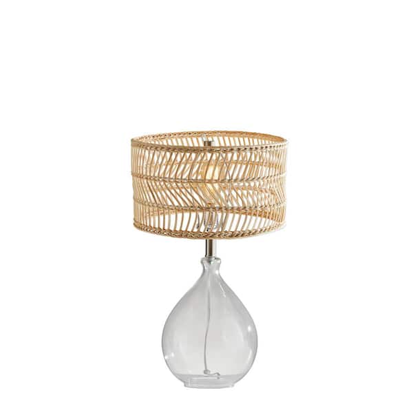 Adesso Cuba 23 in. Clear Glass and Rattan Teardrop Table Lamp