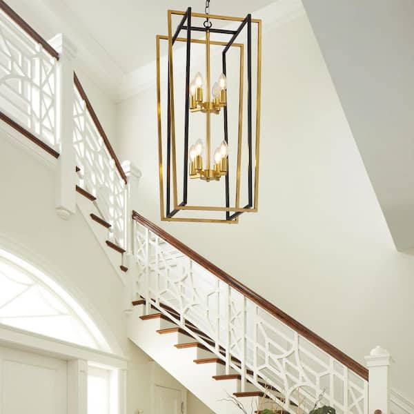 Magic Home 8 Light Modern Chandelier Semi Flush Black and Gold Ceiling Light Fixture for Dining Room Hallway Entryway Bedroom