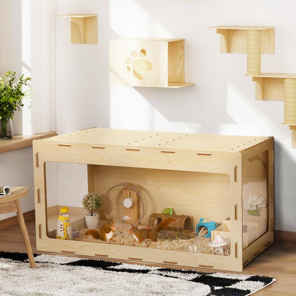 Natural Wood Large Hamster Cage with Acrylic Panels