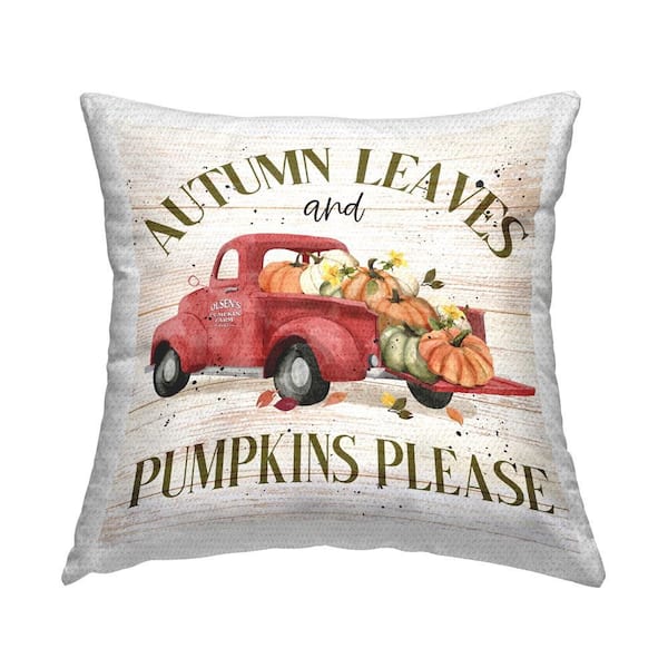 Autumn Leaves Phrase Off-White Square Outdoor Throw Pillow