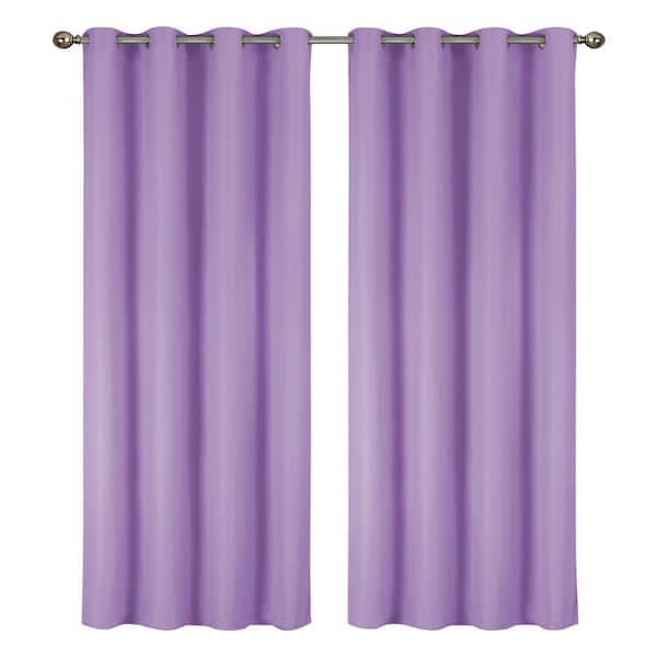 J&V TEXTILES Lillian Collection Purple Polyester Solid 55 in. W x 84 in. L Thermal Grommet Indoor Blackout Curtains (Set of 2)