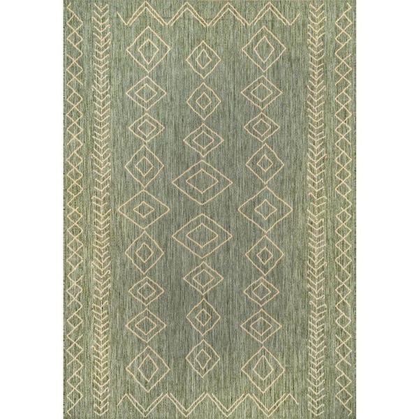 nuLOOM Serna Moroccan Diamonds Sage 7 ft. 6 in. x 10 ft. 9 in. Indoor/Outdoor Patio Area Rug