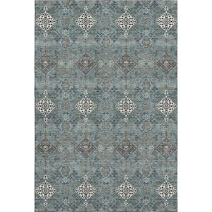 Mayfield Premium Machine Washable Abstract AMF2477 Teal 5 ft. x 7 ft. 6 in. Area Rug
