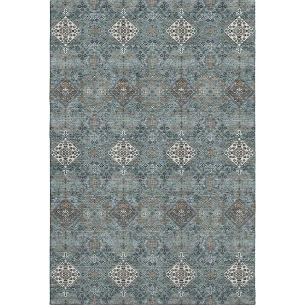 Mayfield Premium Machine Washable Abstract AMF2477 Teal 9 ft. x 12 ft. Area Rug