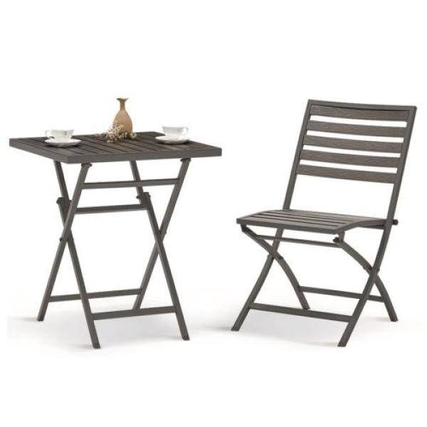 dark wood folding table and chairs