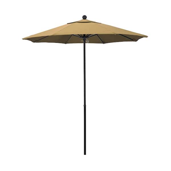 California Umbrella 7.5 ft. Black Fiberglass Commercial Market Patio Umbrella with Fiberglass Ribs and Push Lift in Champagne Olefin