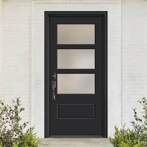 Performance Door System 36 in. x 80 in. VG 3-Lite Right-Hand Inswing Pearl Black Smooth Fiberglass Prehung Front Door
