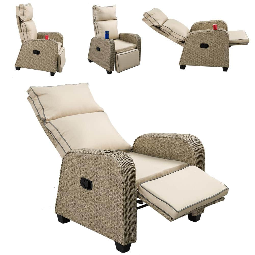 Tozey Chillrest Linen Gray Wicker Patio Recliner Chair with Beige Cushion  V-LCR22-0007-4BG - The Home Depot