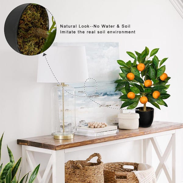 638★ice cream Orange モルタル雑貨　（お任せ植物付き） 1.3 ft. Artificial Orange Tree in Black Pot-Faux Citrus Plant for