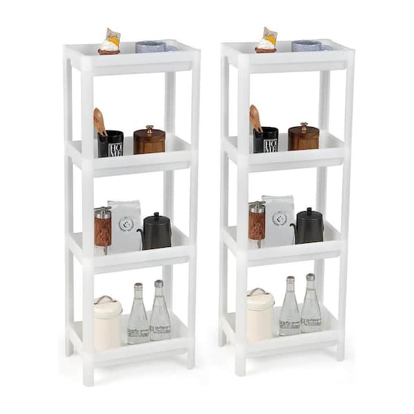 Bunpeony 2-Pieces White PP 4-Tier Detachable Slim Storage Kitchen Cart with Drainage Holes