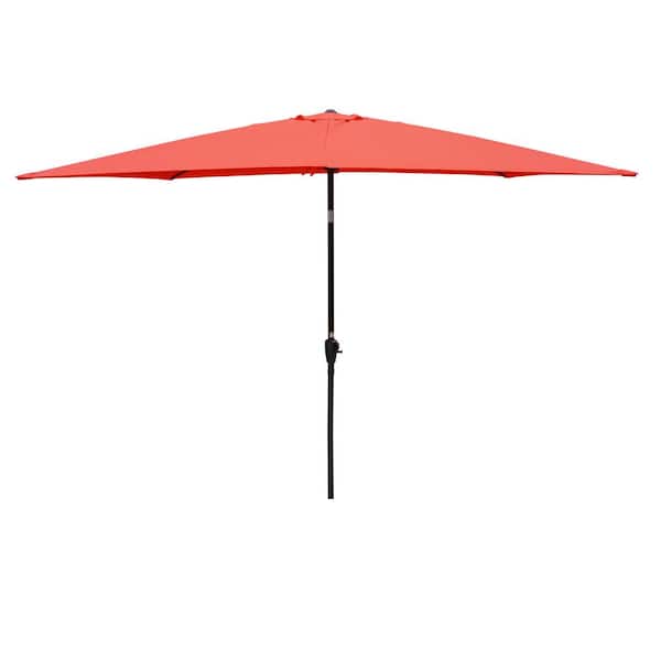 Runesay 6 ft. x 9 ft. Rectangular Patio Market Outdoor Waterproof Beach Umbrella in Brick Red with Crank and Push Button