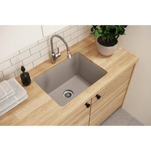 Quartz Classic Greige Quartz 25 in. Single Bowl Undermount Laundry Sink with Perfect Drain