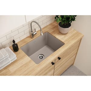 Quartz Classic Greige Quartz 25 in. Single Bowl Undermount Laundry/Utility Sink, Greige with Perfect Drain