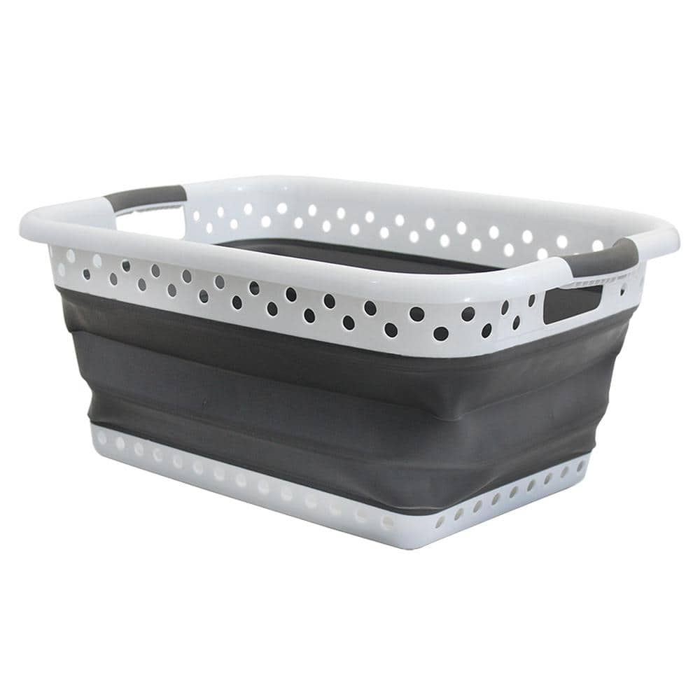 Pop & Load White and Gray Collapsible Plastic and Rubber Laundry Basket  PL5721 - The Home Depot