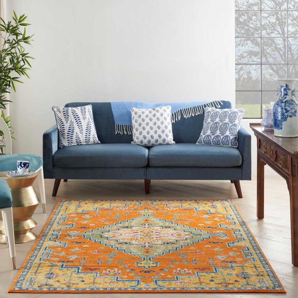 Allure Boho Medallion 5' x 7' Orange Multicolor Easy-Care Area Rug