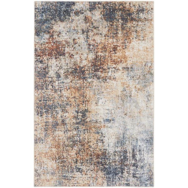Astra Machine Washable Multicolor 3 ft. x 5 ft. Abstract Contemporary Area Rug