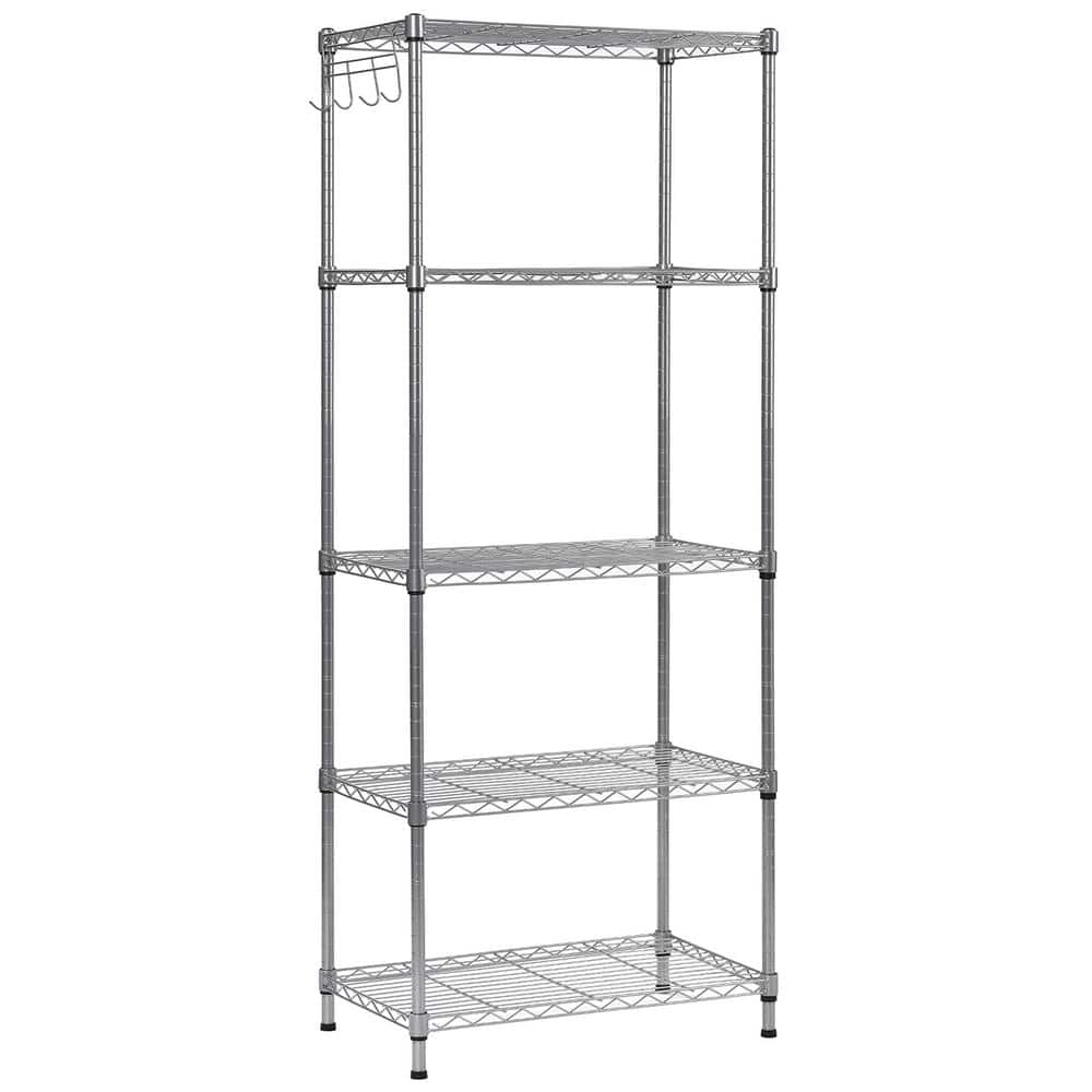 Muscle Rack Silver 5 Tier Wire Shelving, Adjustable Wire Metal Shelving Rack