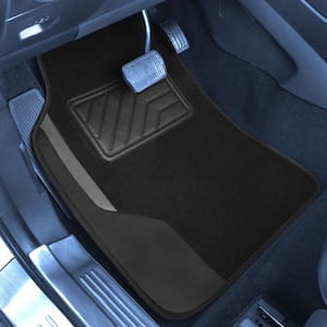 Black Color-Block Carpet Liners Non-Slip Car Floor Mats with Faux Leather Accents - Full Set