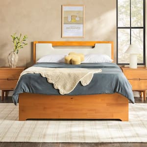 Sloane Caramel Brown Mid Century Modern Solid Wood Frame Queen Platform Bed with 2 Storage Drawers