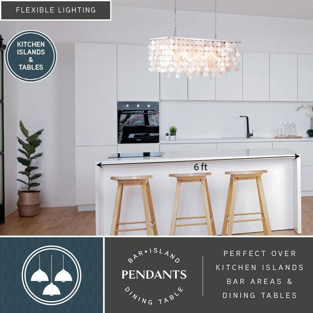 Elsa 36" Satin Nickel Glass Island Pendant Light