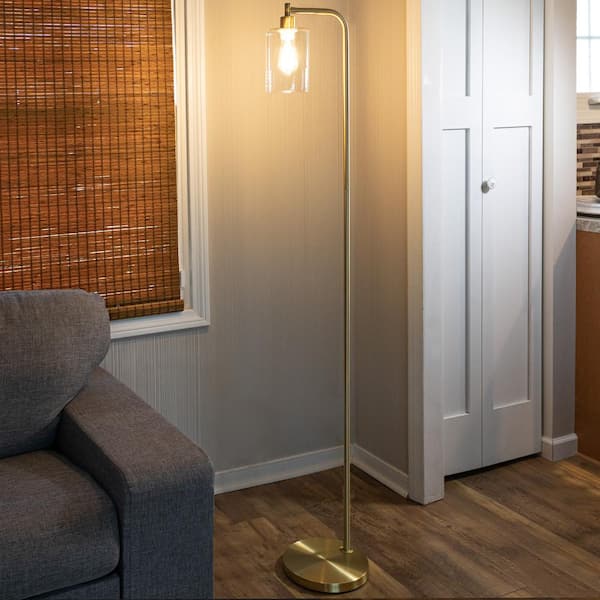 Lavish Home 65.75 in. Tall Gold Standard Modern Floor Lamp with Glass Shade and LED Edison Bulb
