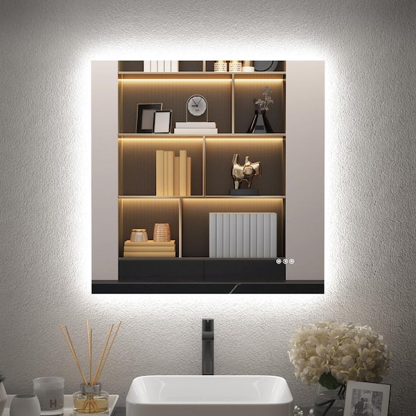 30 in. W x 30 in. H LED Lighted Backlit Modern Square Frameless Anti-Fog Tempered Glass Wall Bathroom Vanity Mirror