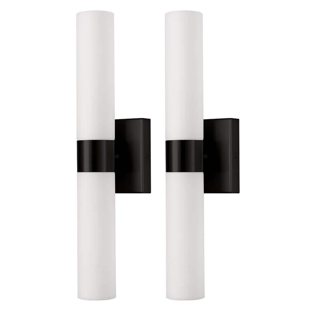 YANSUN 18 in. 2-Light Matte Black and White Tube Wall Sconce
