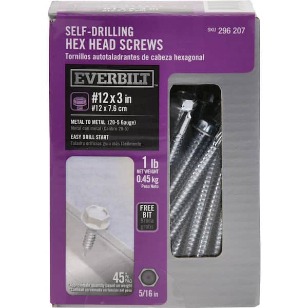 Everbilt #12 3 in. External Hex Flange Hex-Head Self-Drilling Screw 1 lb.-Box (45-Piece)