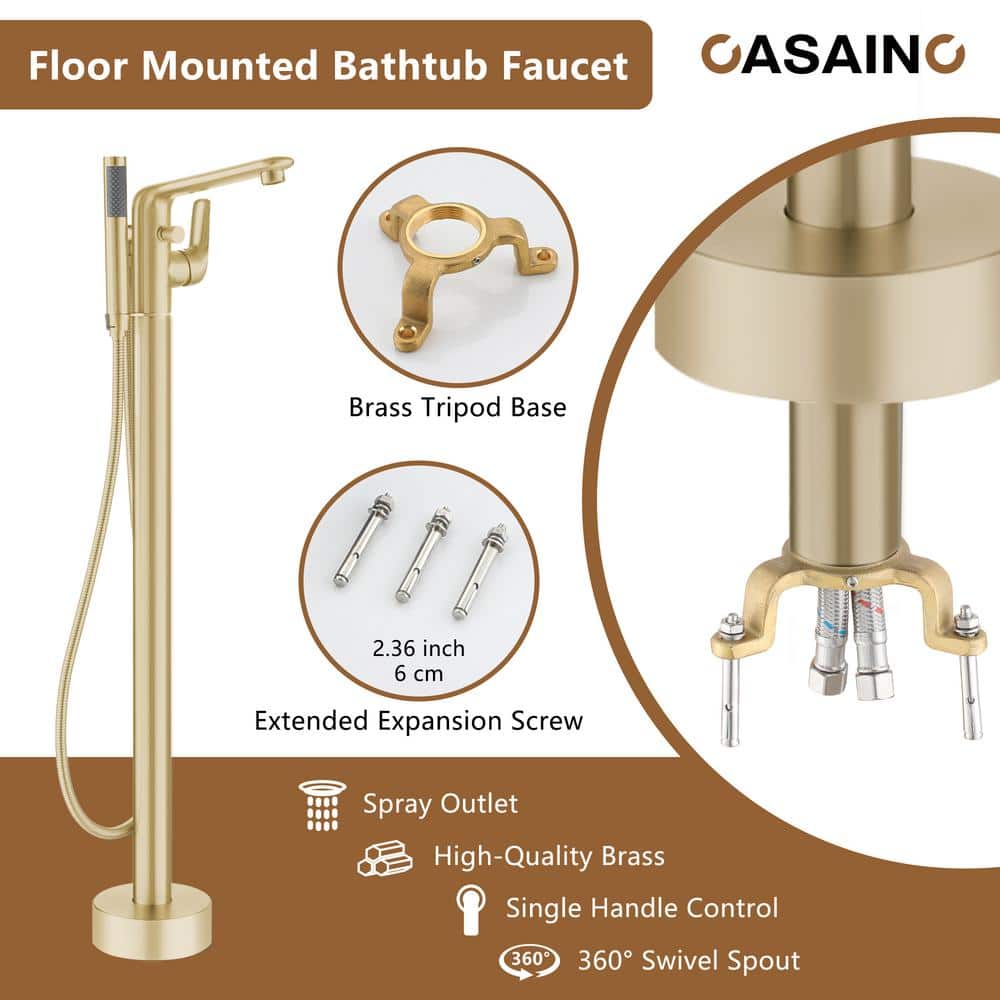 Brushed Gold Freestanding Bathtub Faucet with Handshower