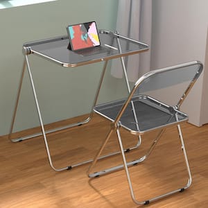 2-Piece Gray Transparent Portable Acrylic Folding Table and Chair Set