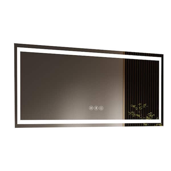 77 in. W x 36 in. H Rectangular Frameless LED Wall Bathroom Vanity Mirror with 3 Color Modes in White
