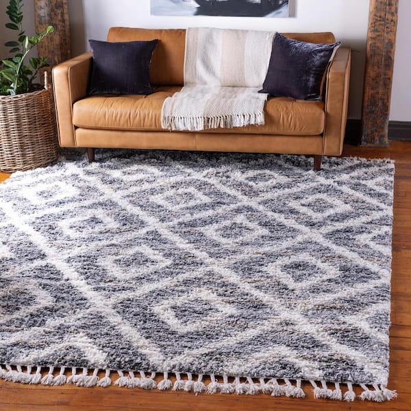 Hygge Shag Diamond Gray 8 ft. x 8 ft. Square Rug
