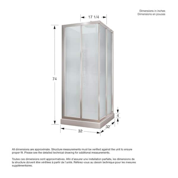 Mediterranean III 32 in. x 32 in. x 74 in. Corner Shower Kit with Center Drain in Chrome with Sliding Door