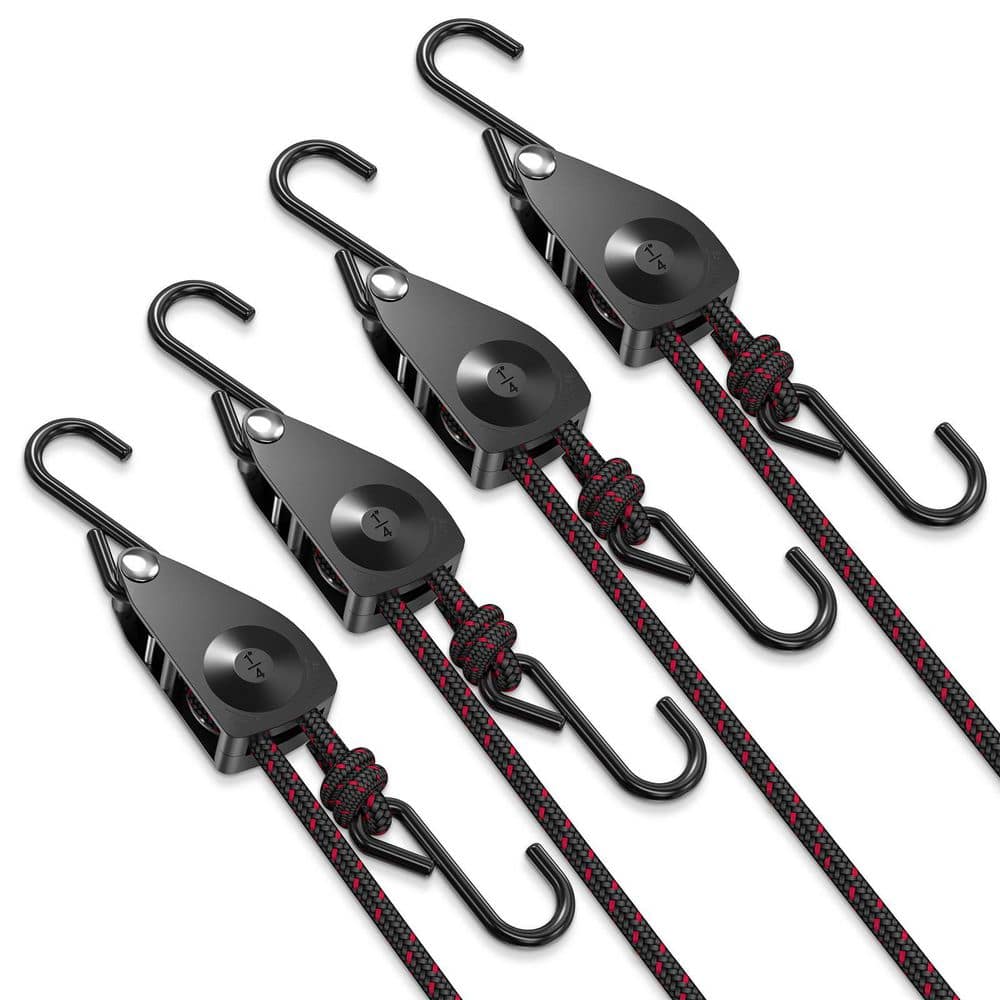 12 ft. x 1/4 in. Ratchet Tie Down Straps with Stainless Steel S Hooks Adjustable Rope Hangers 4-Pack Heavy Duty price history on PriceWatchPro