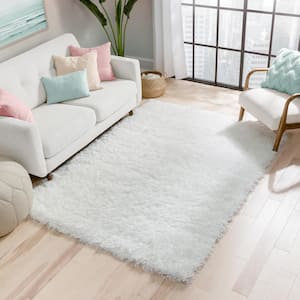 Kuki Chie Glam Solid Textured Ultra-Soft White 5 ft. 3 in. x 7 ft. 3 in. 2-Tone Shag Area Rug