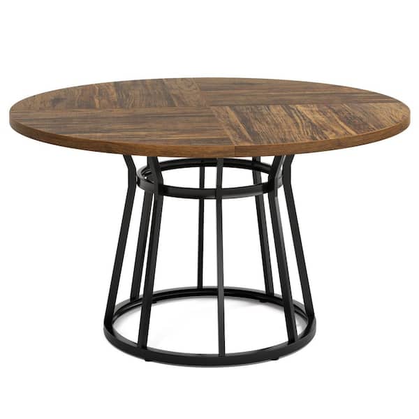 BYBLIGHT Roesler Vintage Brown Engineered Wood 47.2 in. Pedestal Dining Table Seats 4