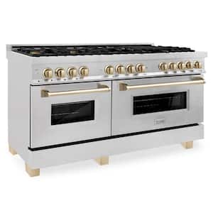 Autograph Edition 60 in. Dual Fuel Range with Gas Stove and Electric Oven with Polished Gold in DuraSnow Stainless Steel