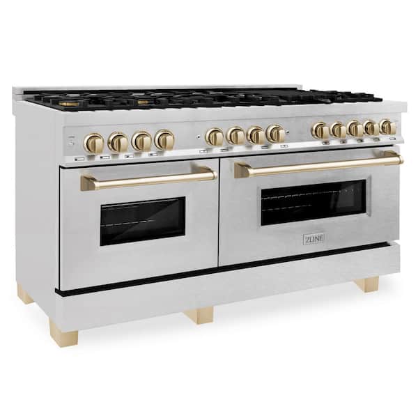 ZLINE Kitchen and Bath Autograph Edition 60 in. 9 Burner Double Oven Dual Fuel Range in Fingerprint Resistant Stainless Steel and Polished Gold