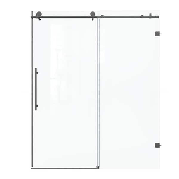 Boosicavelly 60 in. W x 74 in. H Sliding Frameless Shower Door in Matte Black Finish with Tempered Glass
