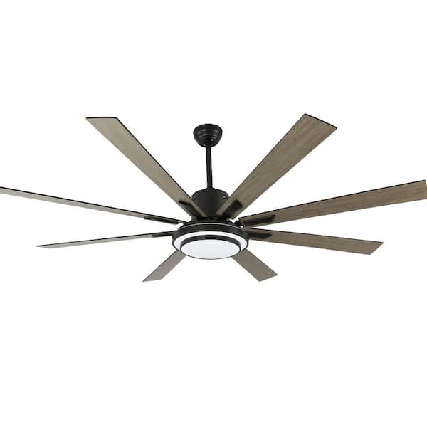 Areo72 in. Indoor Modern Black Large Ceiling Fan with LED Light and Remote, Reversible 6-Speed fan Light for Living Room