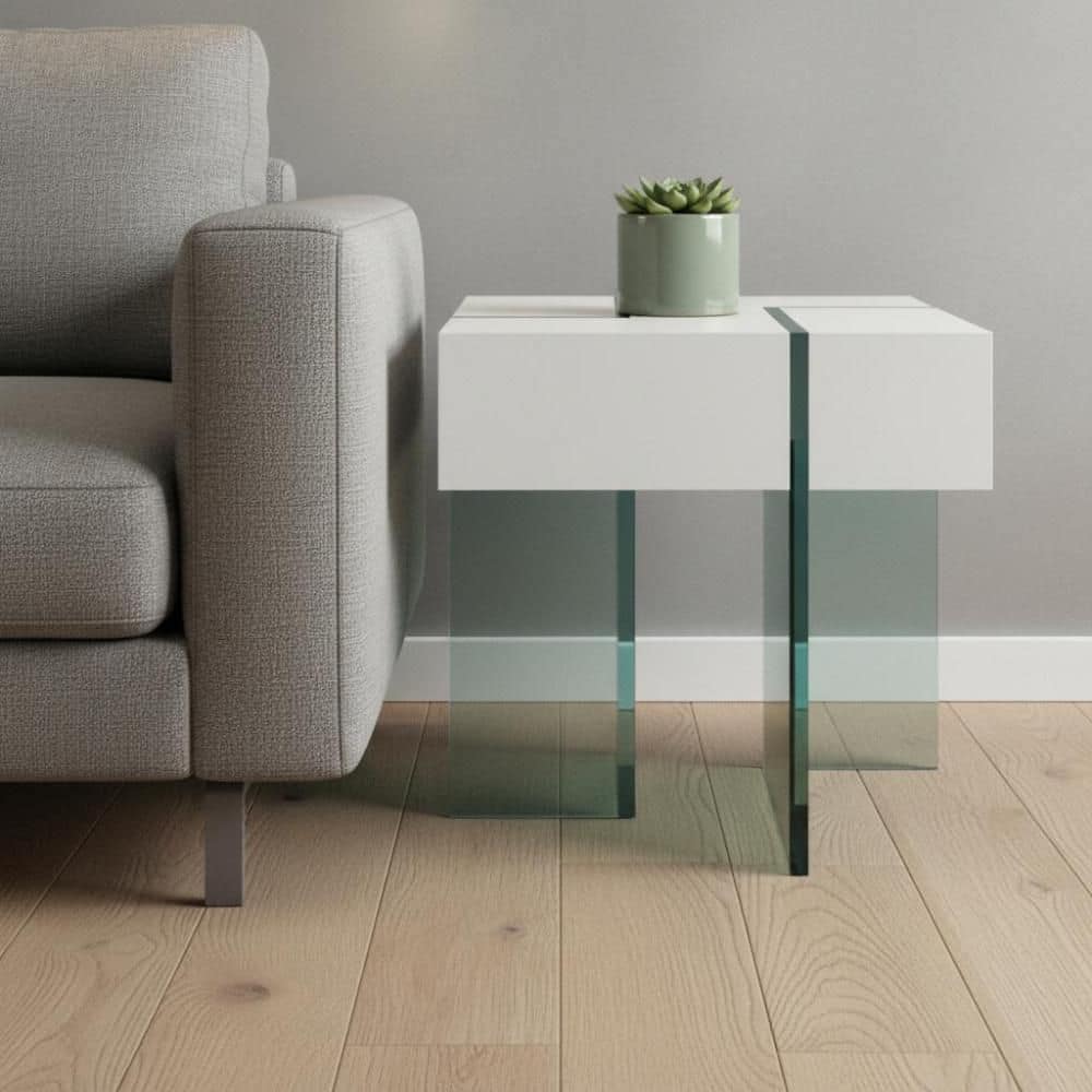 22 in. Clear, White Square Manufactured Wood End Table price history on PriceWatchPro
