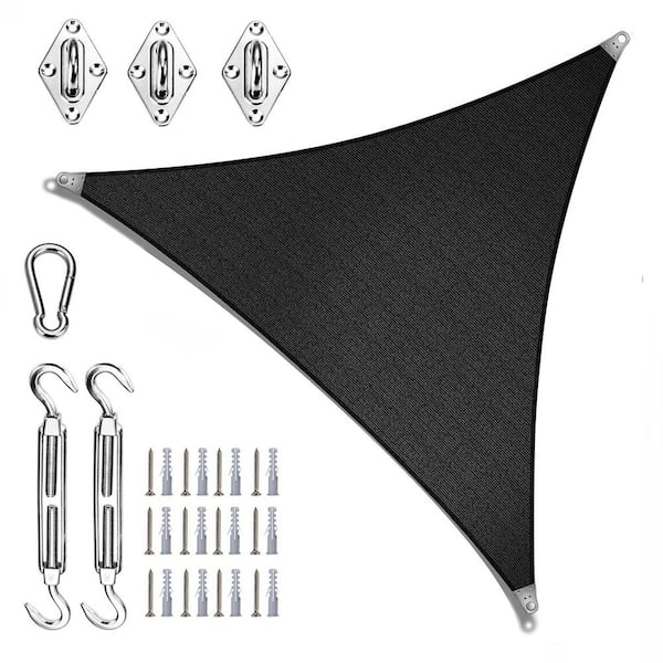 Super Ring 26 ft. x 26 ft. x 26 ft. Triangle Sun Shade Sail with Hardware Kit-Grey