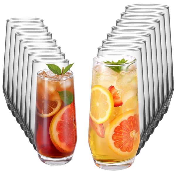 Drinking Glasses Set, 16-Piece Crystal Glass Cups, Elegant Mixed Glassware Set, with 8 Pcs 18.26 Oz Highball and 8 Pcs