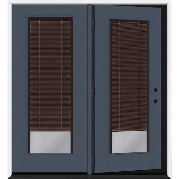 Steves & Sons Legacy 60 in. x 80 in. Full Lite Clear Glass Mocha MB Dark Denim LH Center-Hinged Fiberglass Retro Patio Door w/4"Jamb