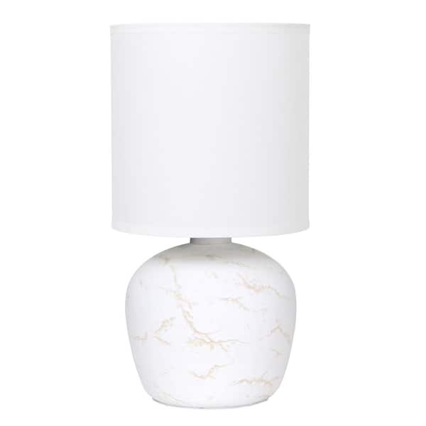 12.4 Mini Marble-Inspired Concrete Table Lamp, Off White Base with Fabric Shade for Dorm or Living Room