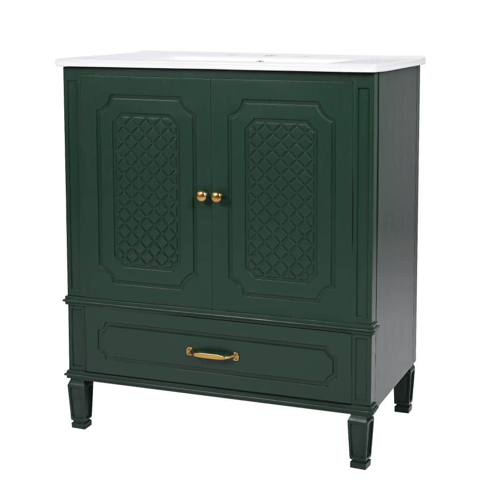 Green 30in Bathroom Vanity with Sink Vintage Style Multi-functional Storage Space Soft-closing Door for Bathroom price history on PriceWatchPro