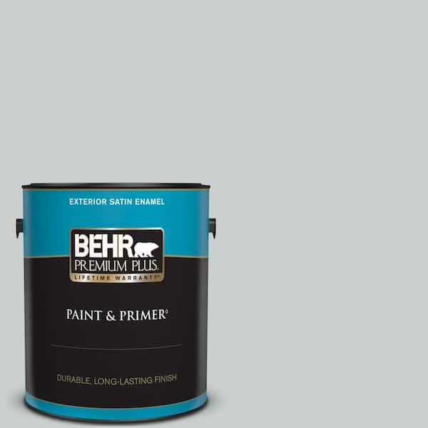 BEHR PREMIUM PLUS 1 gal. #PPF-17 Foggy Morn Satin Enamel Exterior Paint & Primer