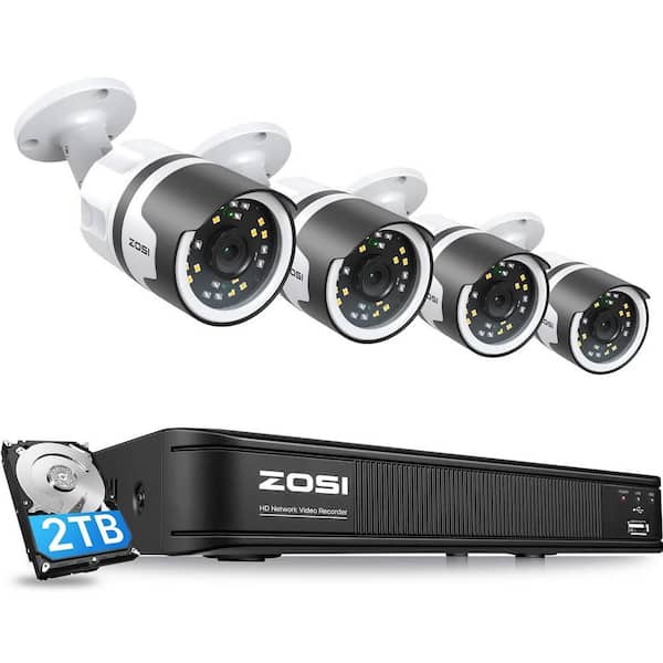 ZOSI 8-Channel 5MP POE 2TB NVR Security Camera System with 4 5MP Wired Outdoor Cameras, Human Detection, 2-Way Talk