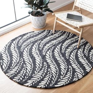 Micro-Loop Charcoal/Ivory 5 ft. x 5 ft. Floral Striped Round Area Rug